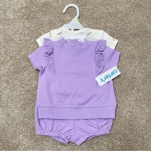 NWT Carter’s 3 Month Baby Girl Bodysuit Set Purple Zebra Ruffle Top Short Sleeve